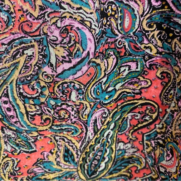 Rebecca Taylor Pink Multicolor + Gold Metallic Paisley Print Silk Blouse - Picture 6 of 9